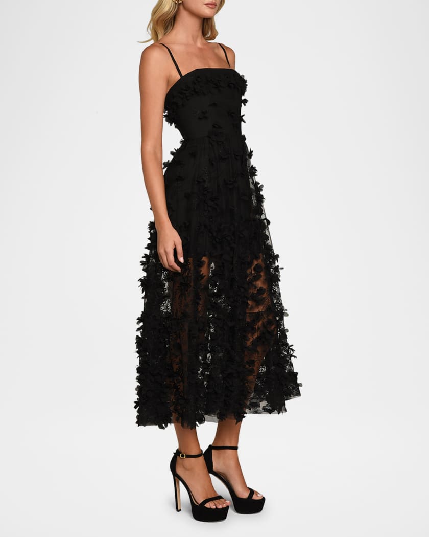 Audrey Embroidered Floral Applique Midi Dress