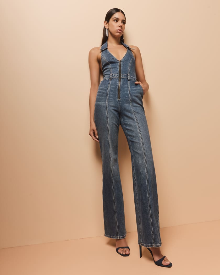 Alice olivia best sale denim jumpsuit