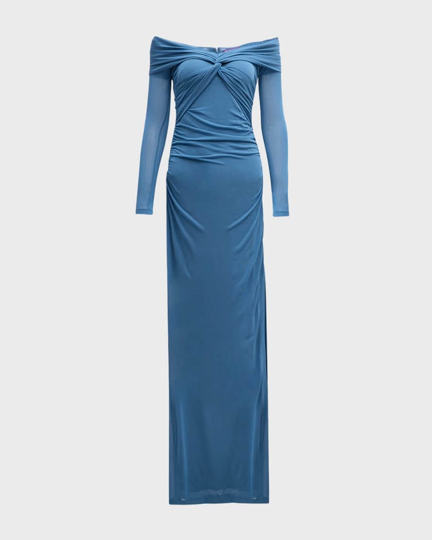 Ruched Jersey Off Shoulder Column Dress