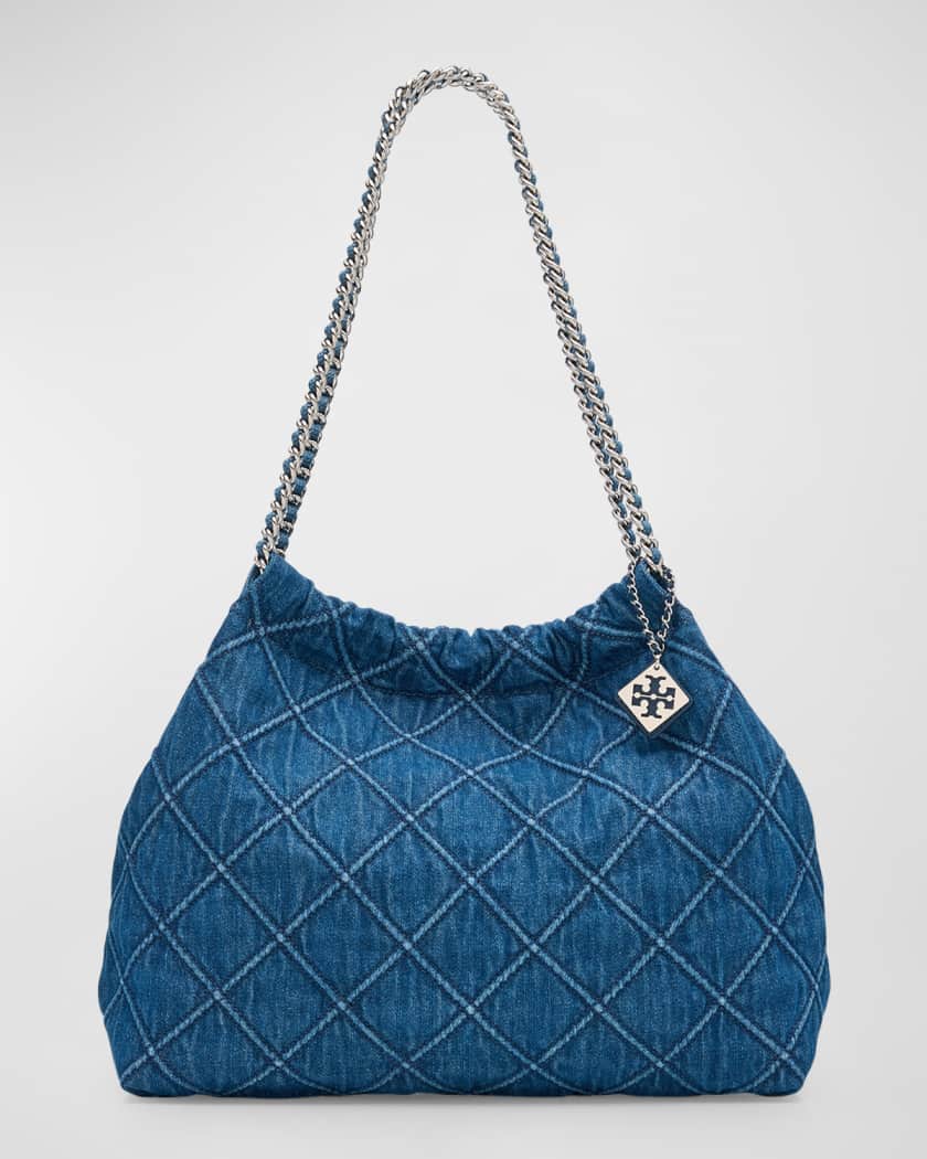 Tory Burch Fleming Drawstring Denim Hobo Bag Neiman Marcus