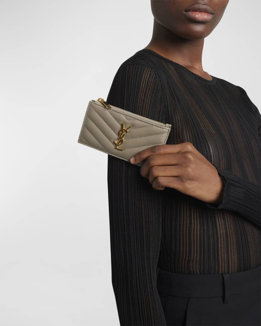 Small YSL Zip Card Case in Quilted Leather 