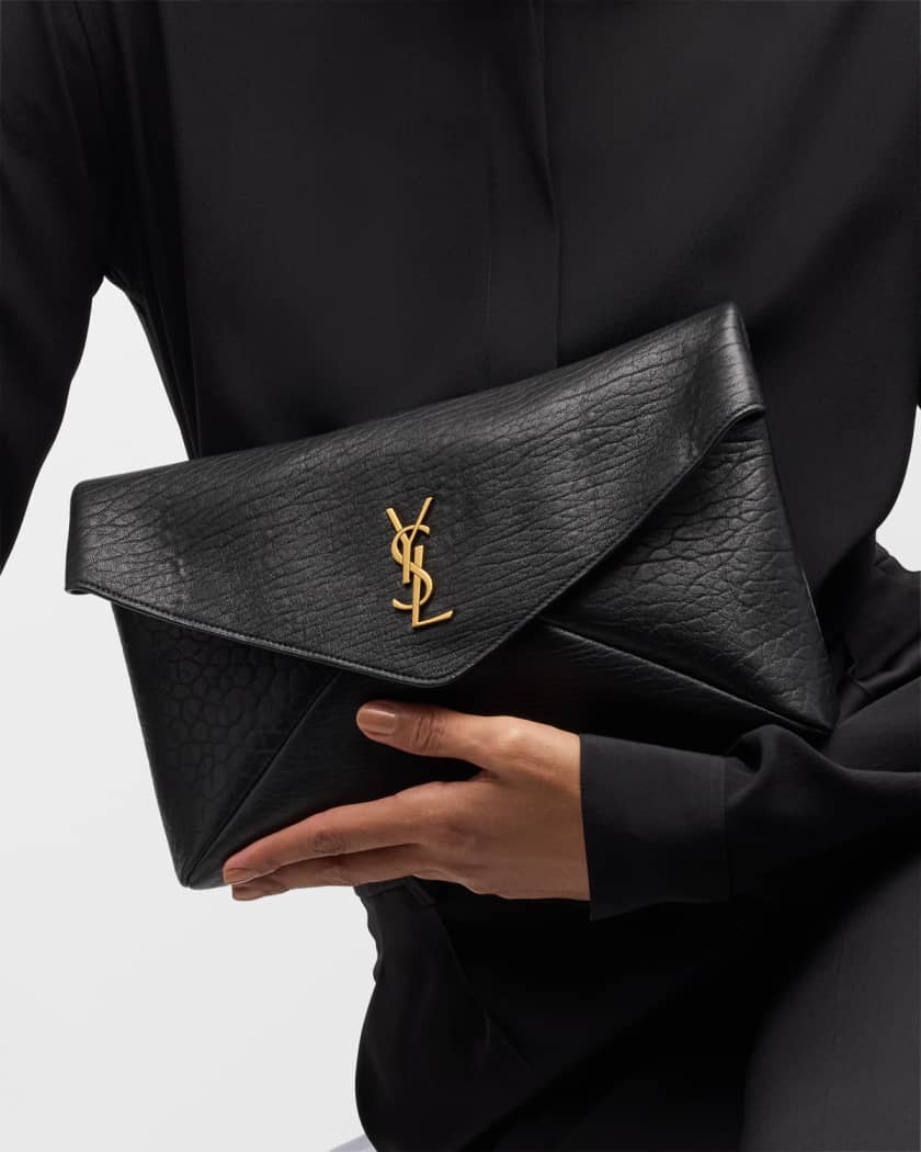 Large YSL Envelope Pouch Clutch Bag in Leather 