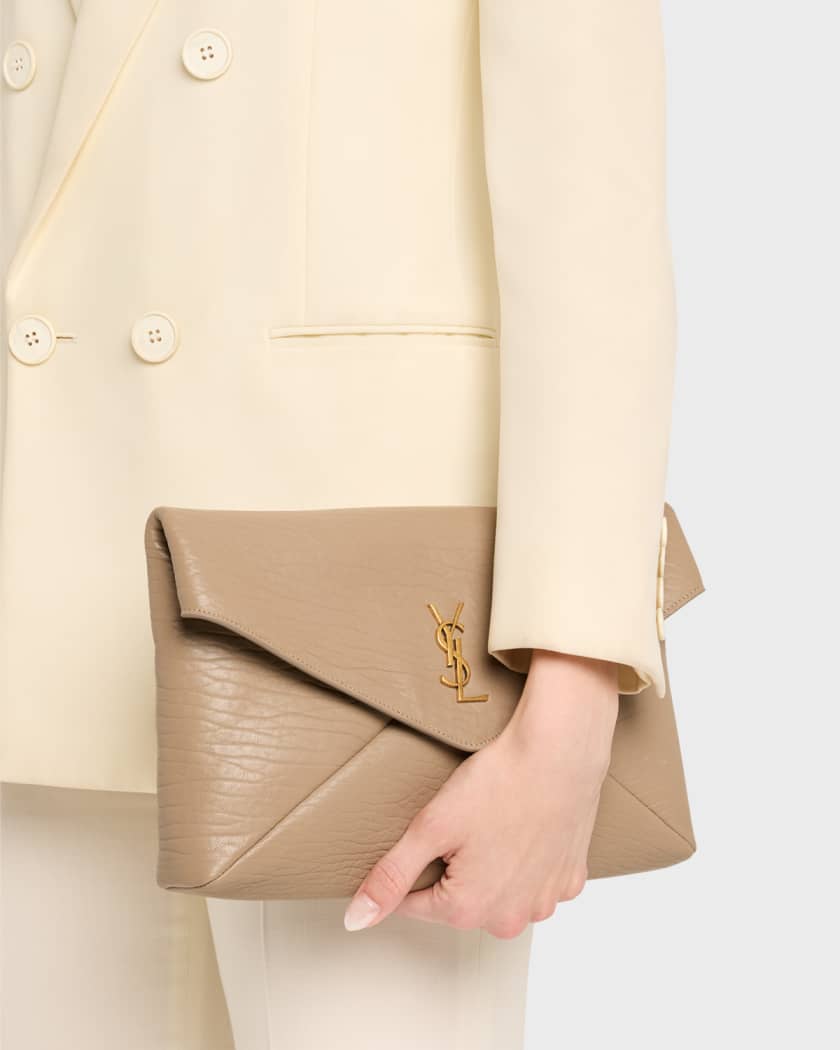 Large YSL Envelope Pouch Clutch Bag in Leather 