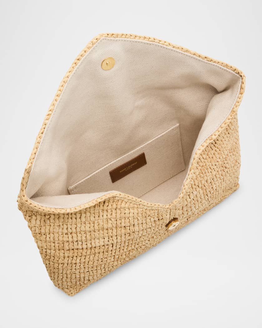 Large YSL Envelope Pouch Clutch Bag in Raffia & Leather