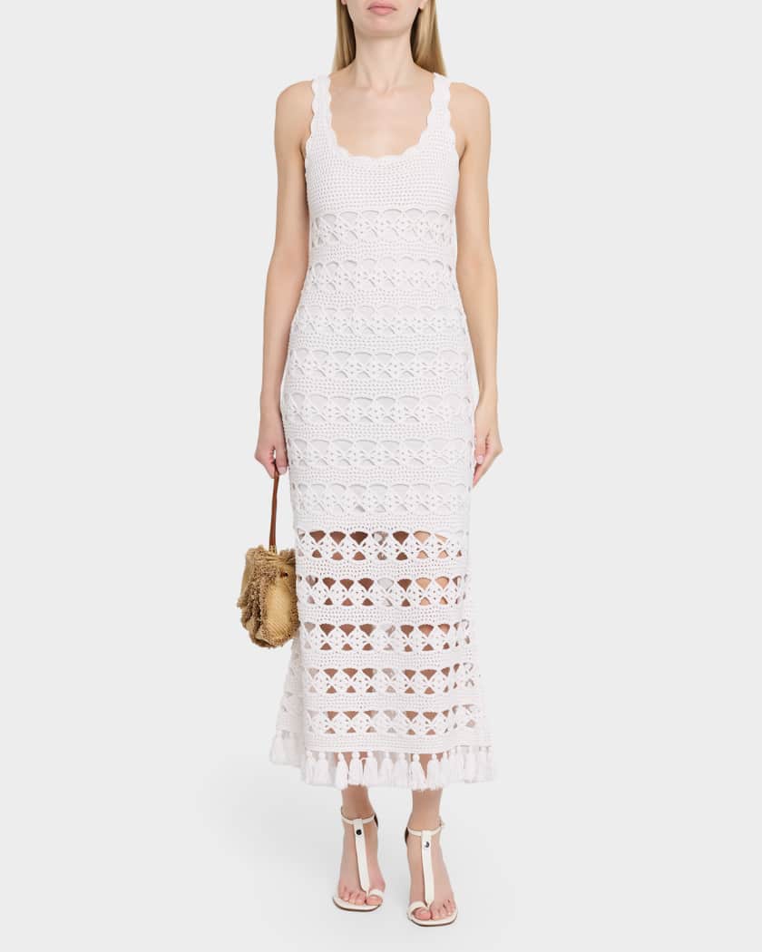 Joan Metallic Crochet Sleeveless Midi Sheath Dress | Neiman Marcus