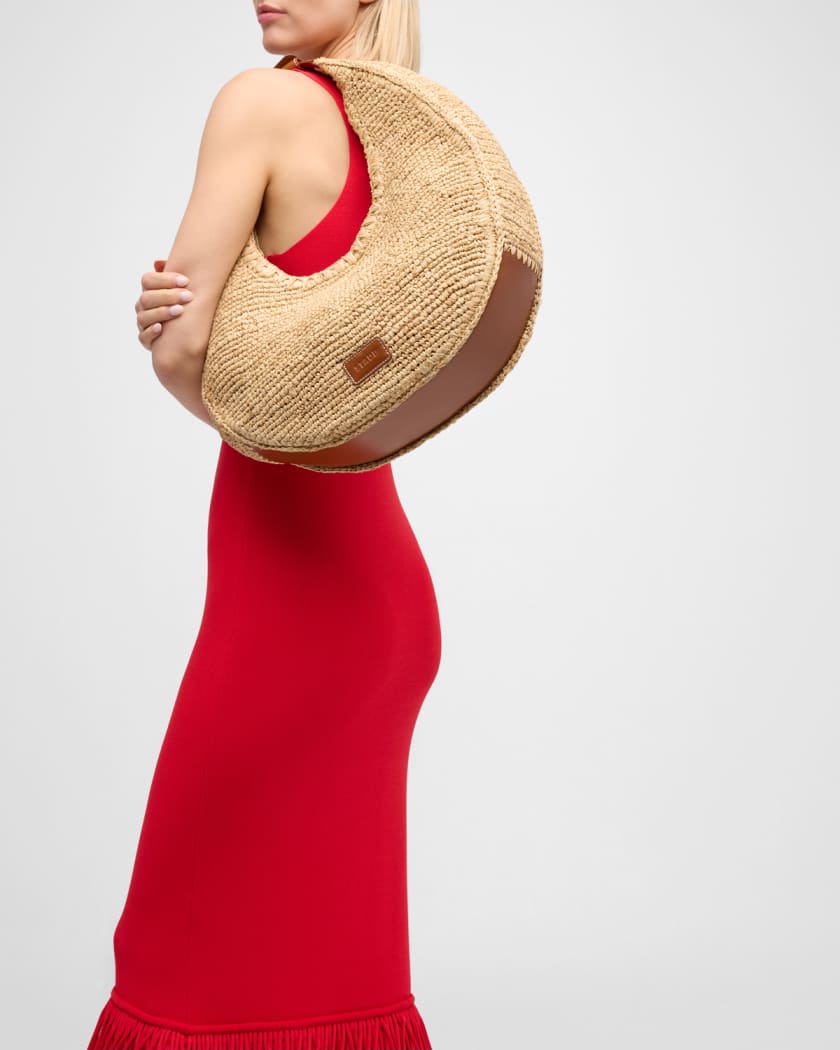 Large Moon Raffia Tote Bag