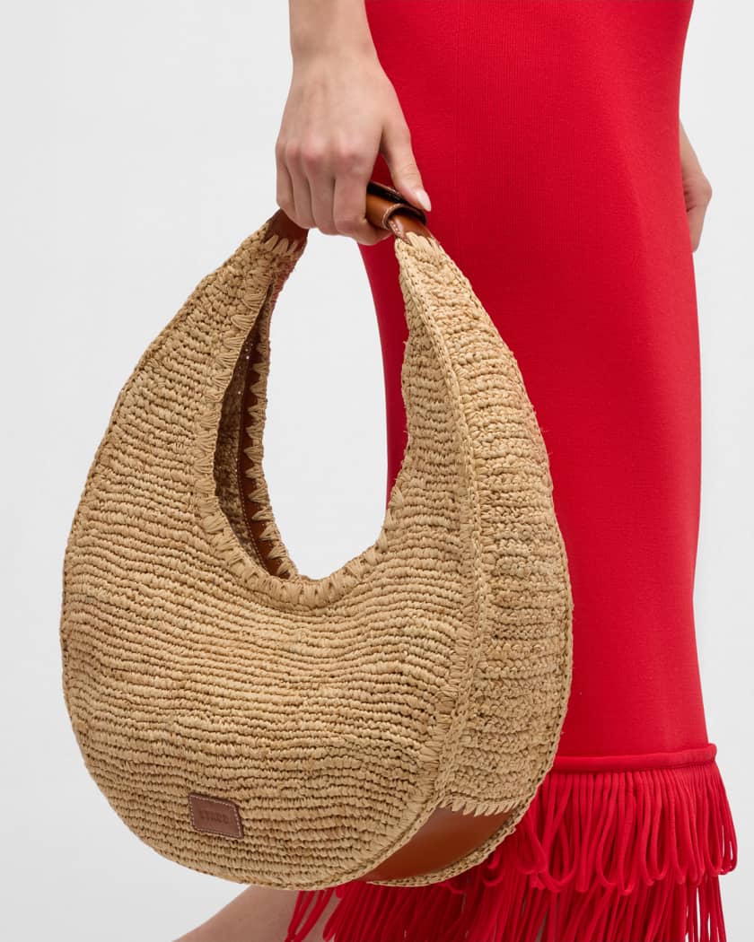 Large Moon Raffia Tote Bag