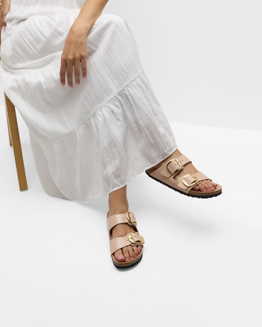 Arizona Leather Dual-Buckle Slide Sandals