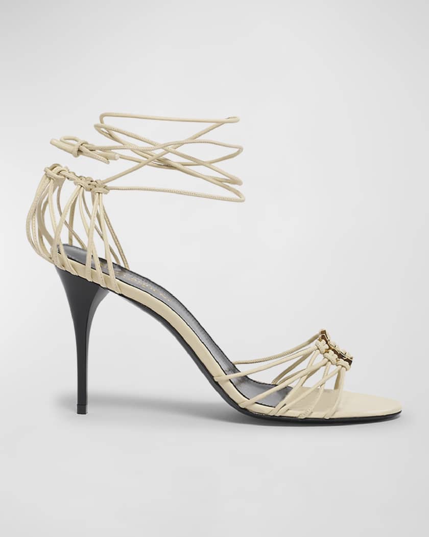 Saint Laurent Babylone Strappy YSL Ankle-Tie Sandals Neiman Marcus