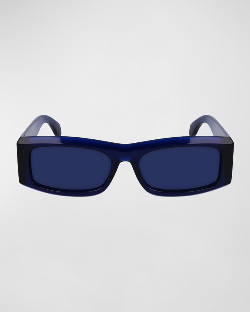 Men's Classic Logo Acetate Rectangle Sunglasses, 57mm