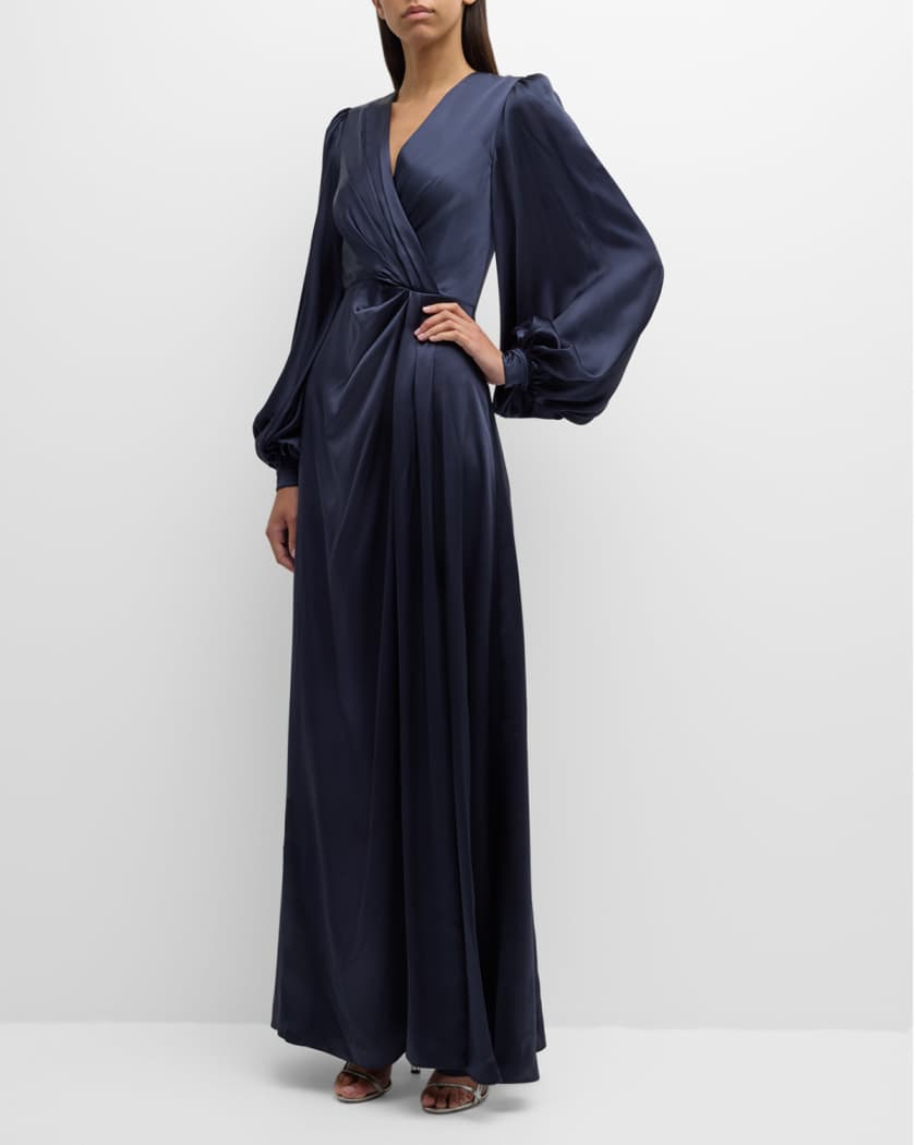 Eden Pleated Balloon-Sleeve Silk Gown