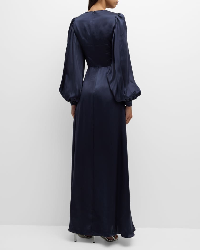 Eden Pleated Balloon-Sleeve Silk Gown