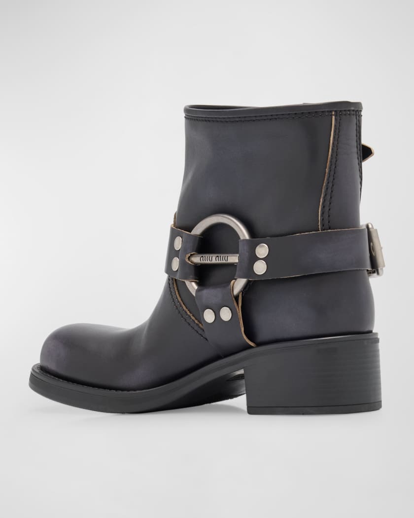 Leather Harness Buckle Biker Ankle Boots
