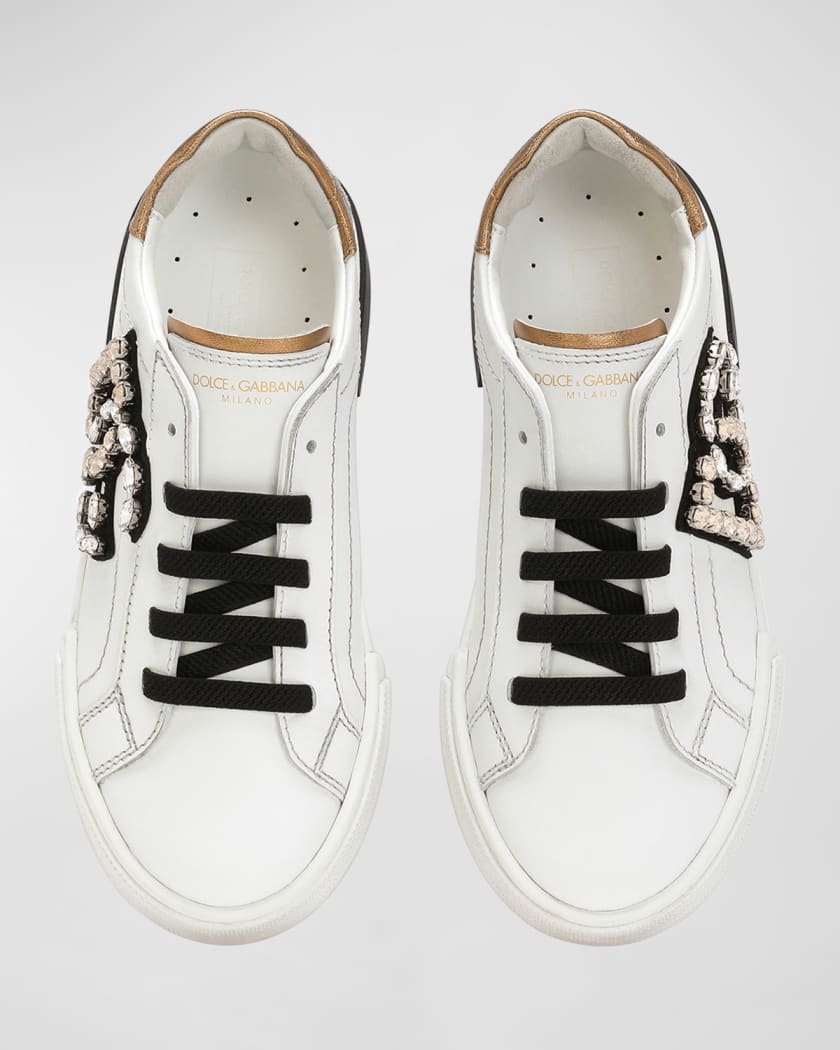 Girl's Embellished Logo Leather Sneakers, Toddlers/Kids
