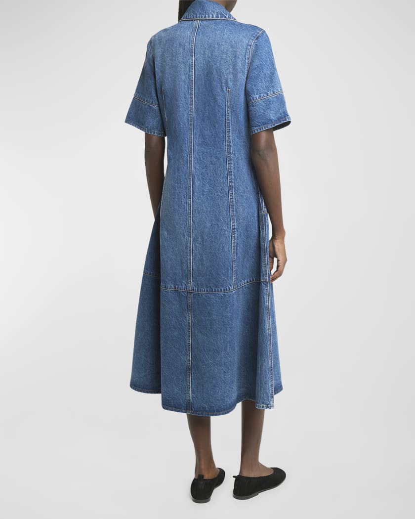 Half-Placket Short-Sleeve Denim Mini Shirtdress