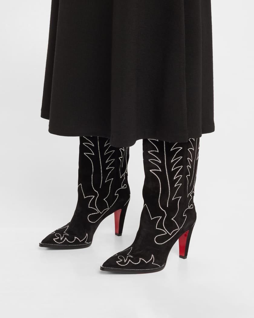 Santia Suede Strass Red Sole Western Boots