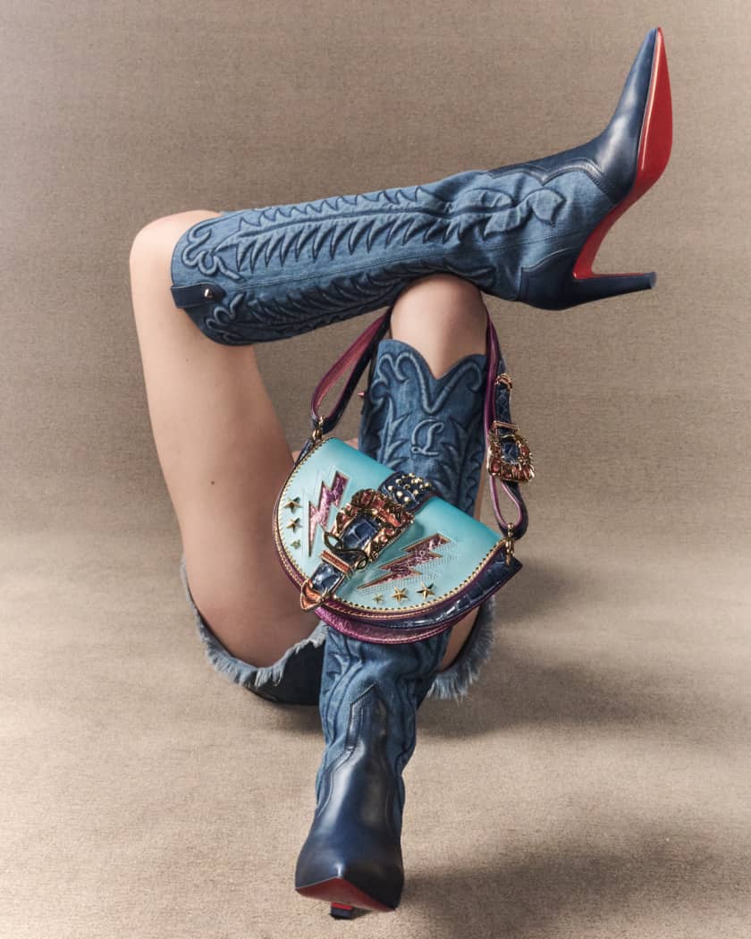Santia Denim Stitch Red Sole Knee Boots