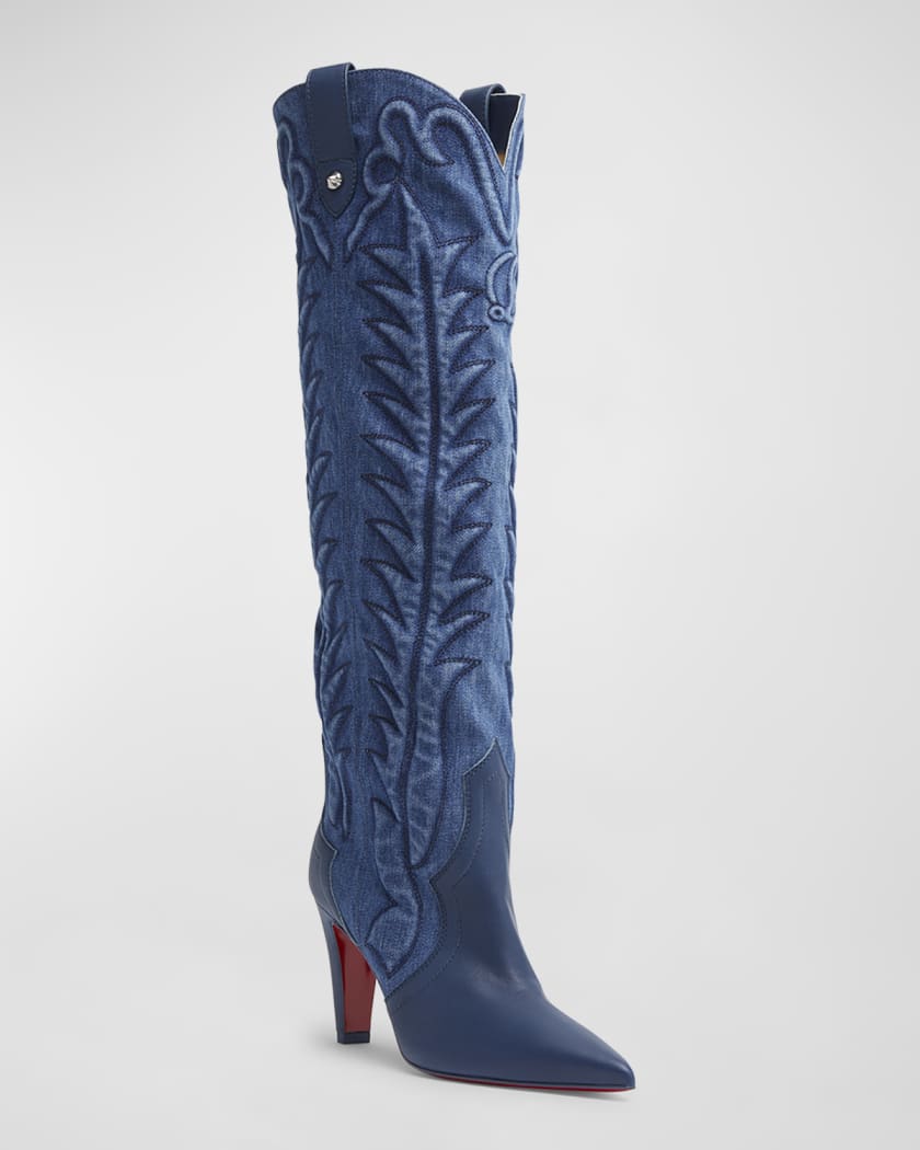 Santia Denim Stitch Red Sole Knee Boots