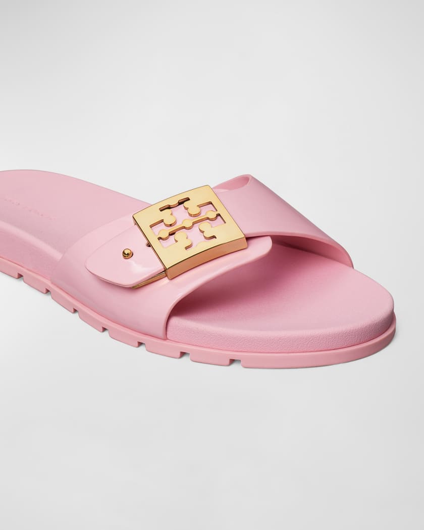 Glossy Buckle Slide Sandals