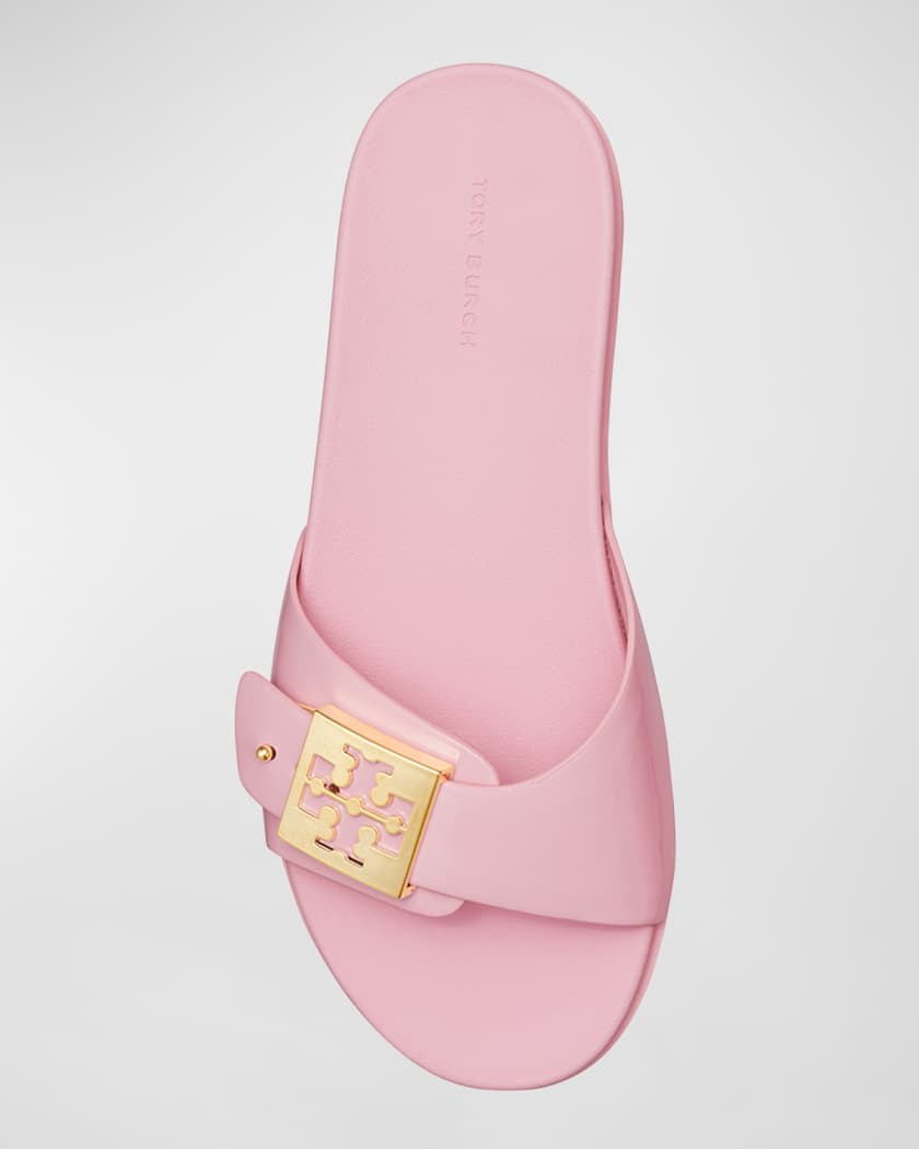 Glossy Buckle Slide Sandals