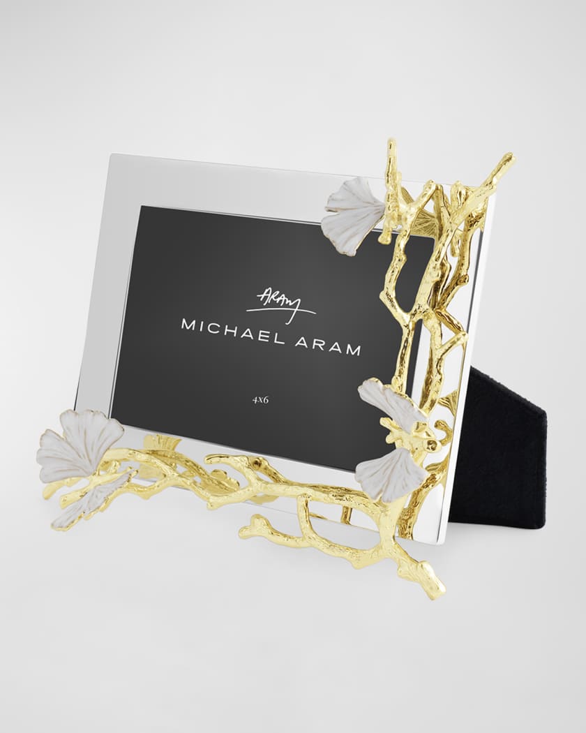 Butterfly Ginkgo White and Gold Frame, 4" x 6"