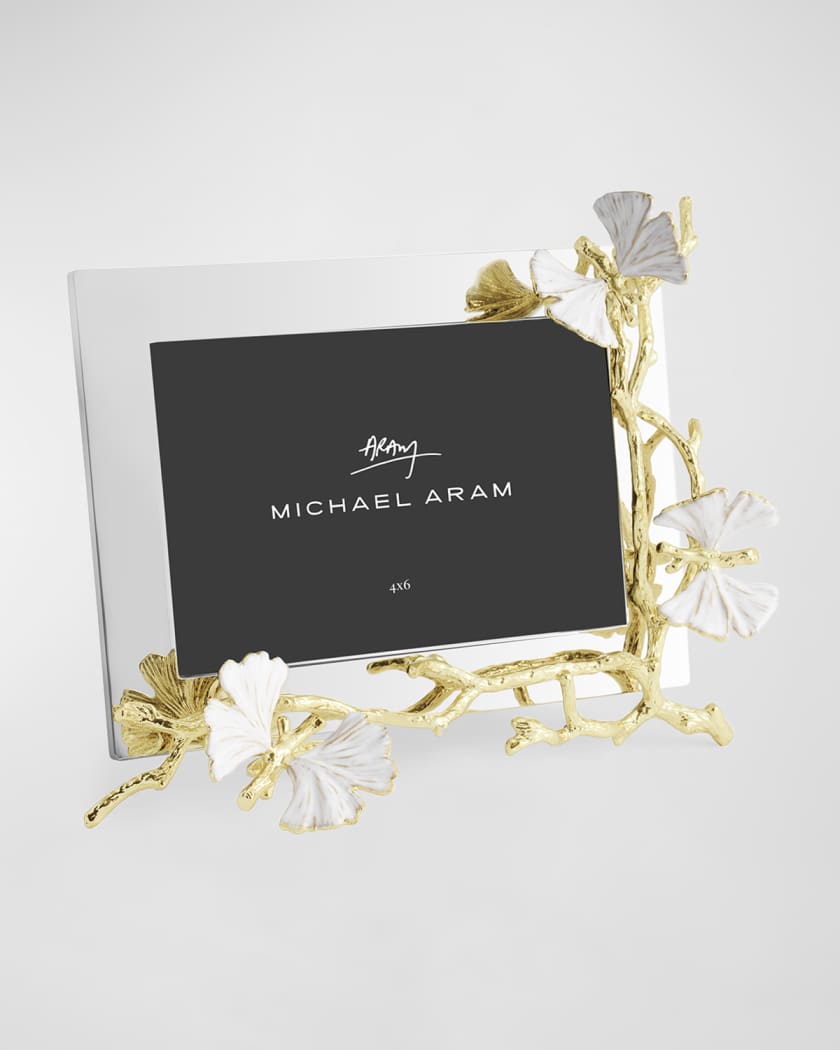 Butterfly Ginkgo White and Gold Frame, 4" x 6"