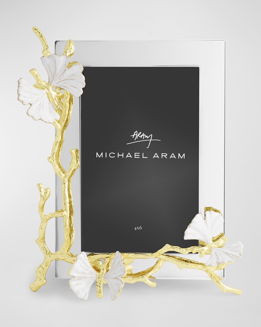 Butterfly Ginkgo White and Gold Frame, 4" x 6"
