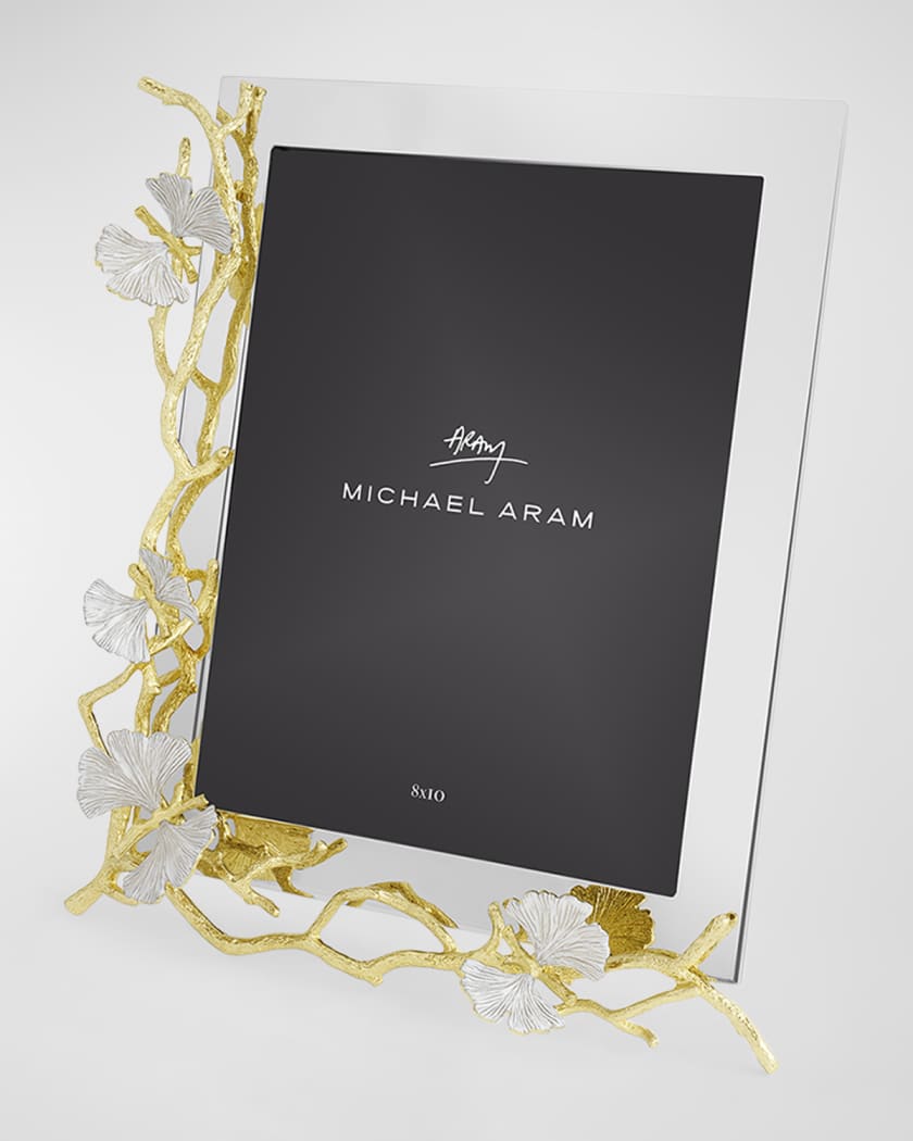 Butterfly Ginkgo White and Gold Frame, 8" x 10"