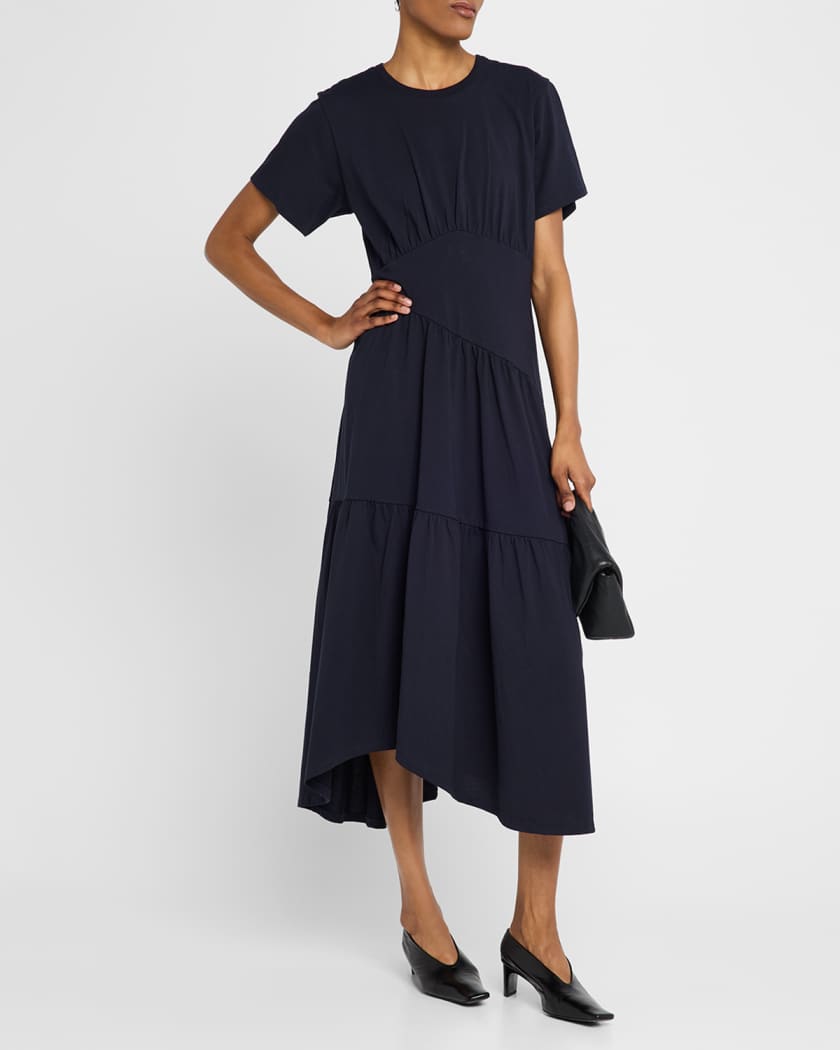 Short-Sleeve Gathered Maxi Dress