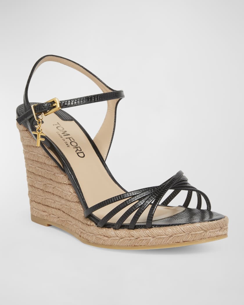 Cabana Lizard-Embossed Wedge Espadrilles