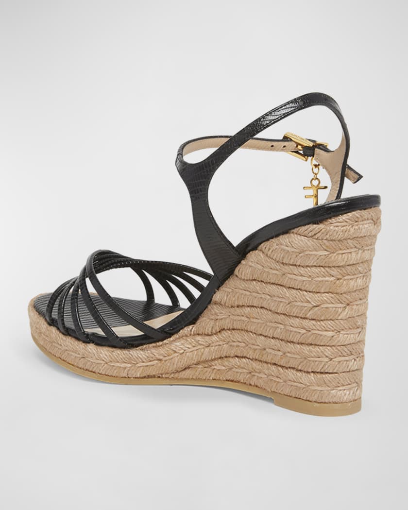Cabana Lizard-Embossed Wedge Espadrilles