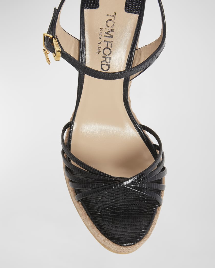 Cabana Lizard-Embossed Wedge Espadrilles