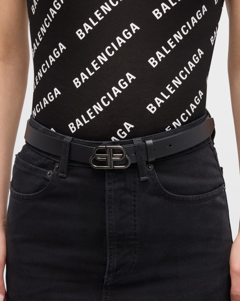 Balenciaga BB Leather Thin Belt | Neiman Marcus