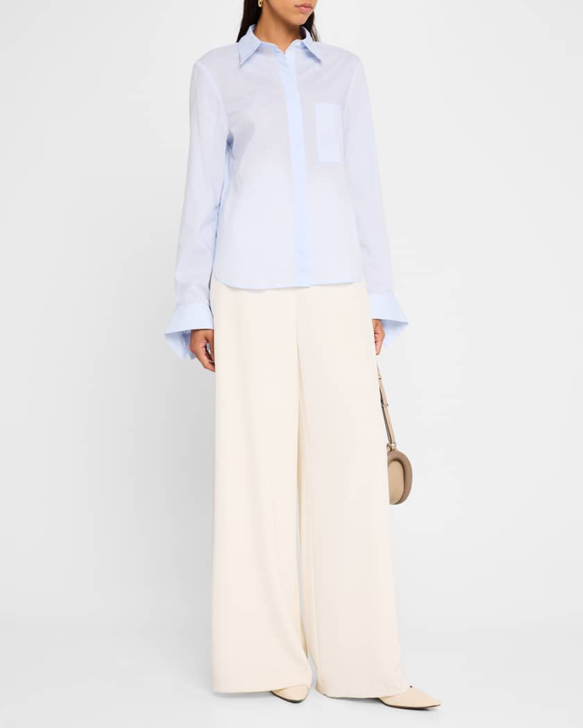 Cotton Button-Front Boyfriend Shirt