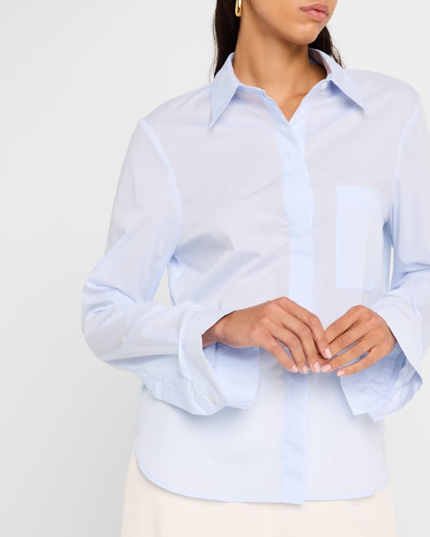 Cotton Button-Front Boyfriend Shirt