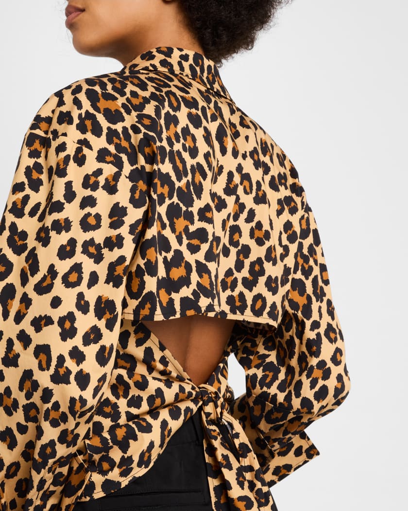 Loch Cutout Tie-Back Striped Poplin Shirt