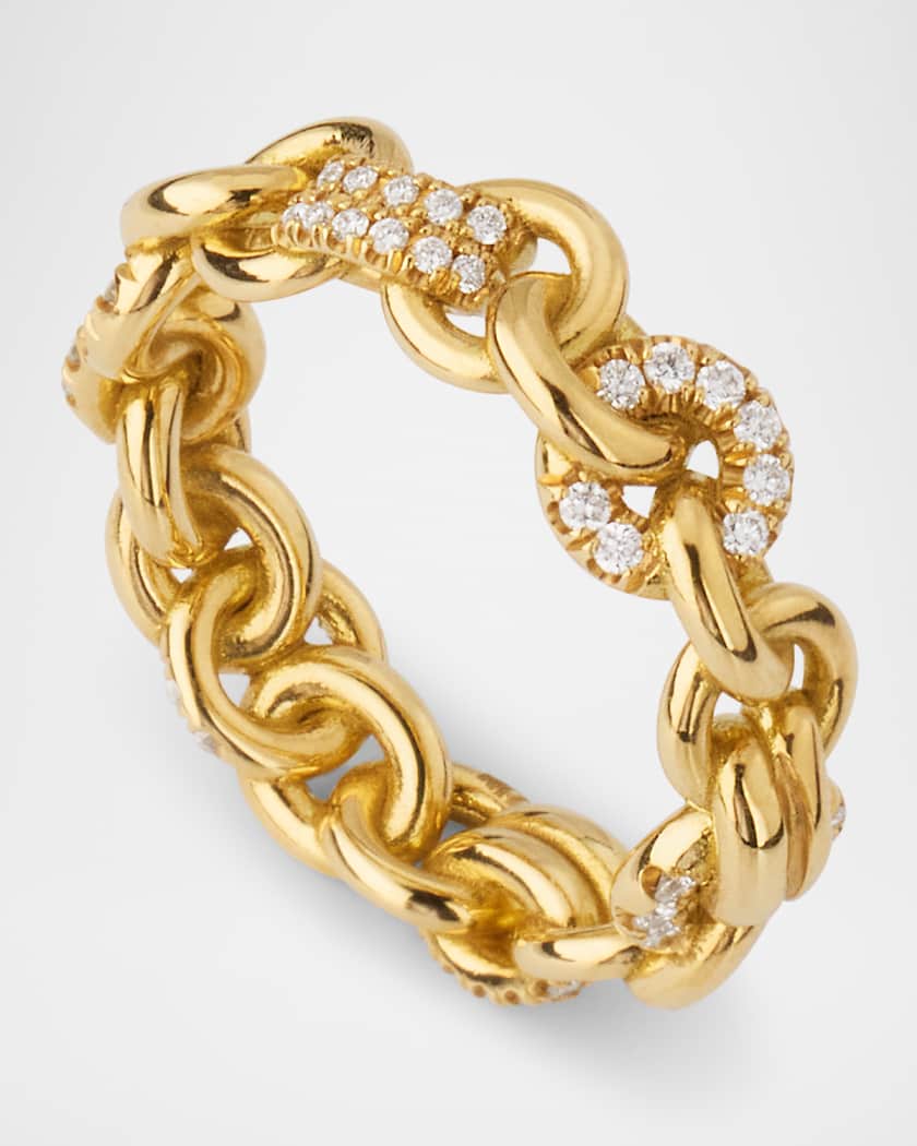 Fused Serpens Ring with Pavé Diamonds in 18K Yellow Gold, Medium
