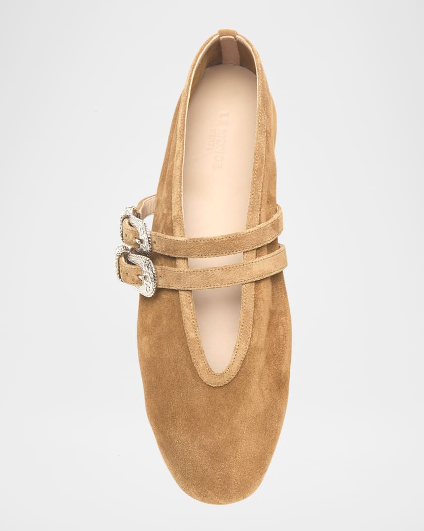Claudia Suede Western Buckle Ballerina Flats