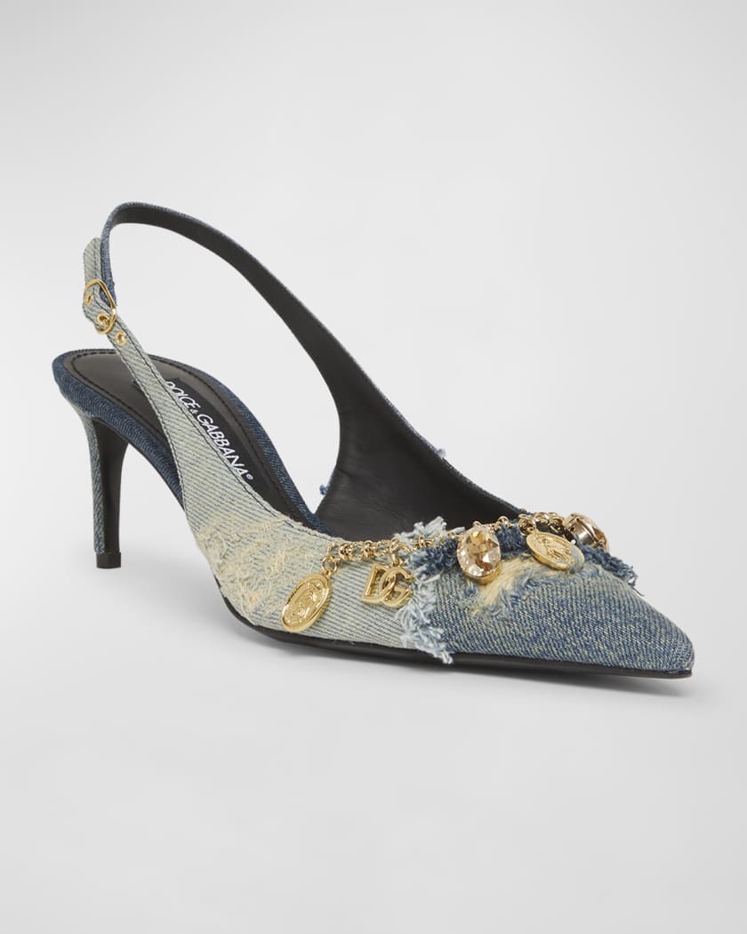 Denim Charms Slingback Pumps