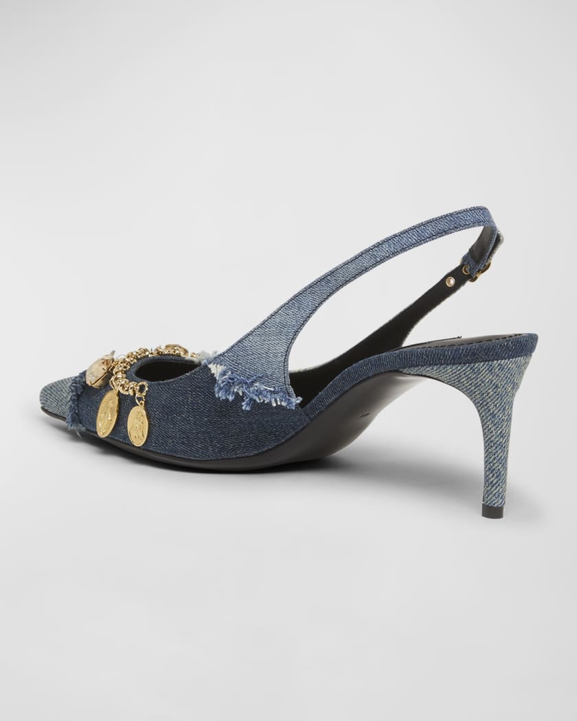 Denim Charms Slingback Pumps
