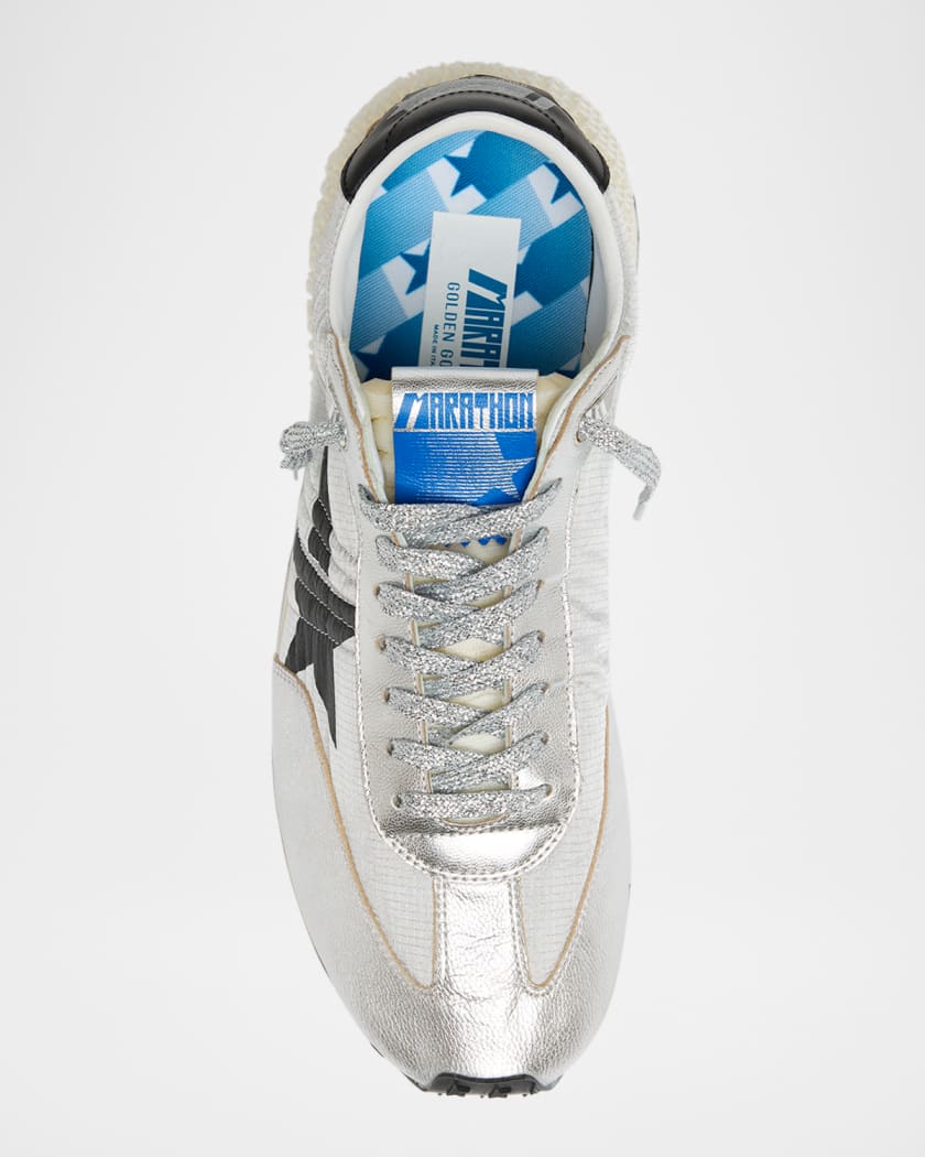 Men's Marathon Nylon and Leather Low-Top Sneakers