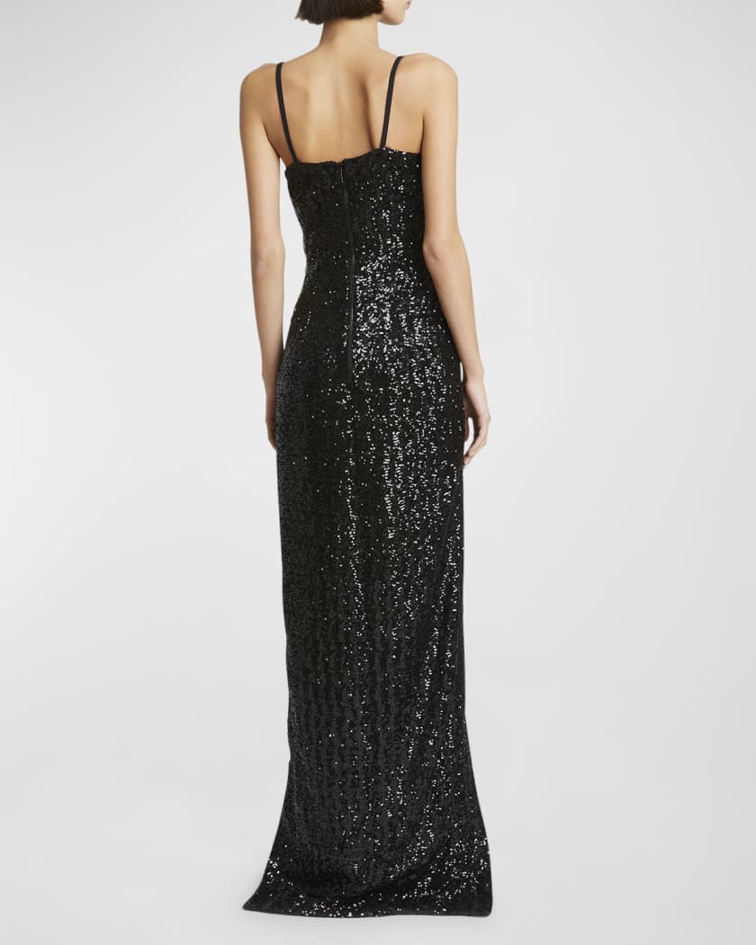 Sequin Embroidered Palm Tree Gown with Slit