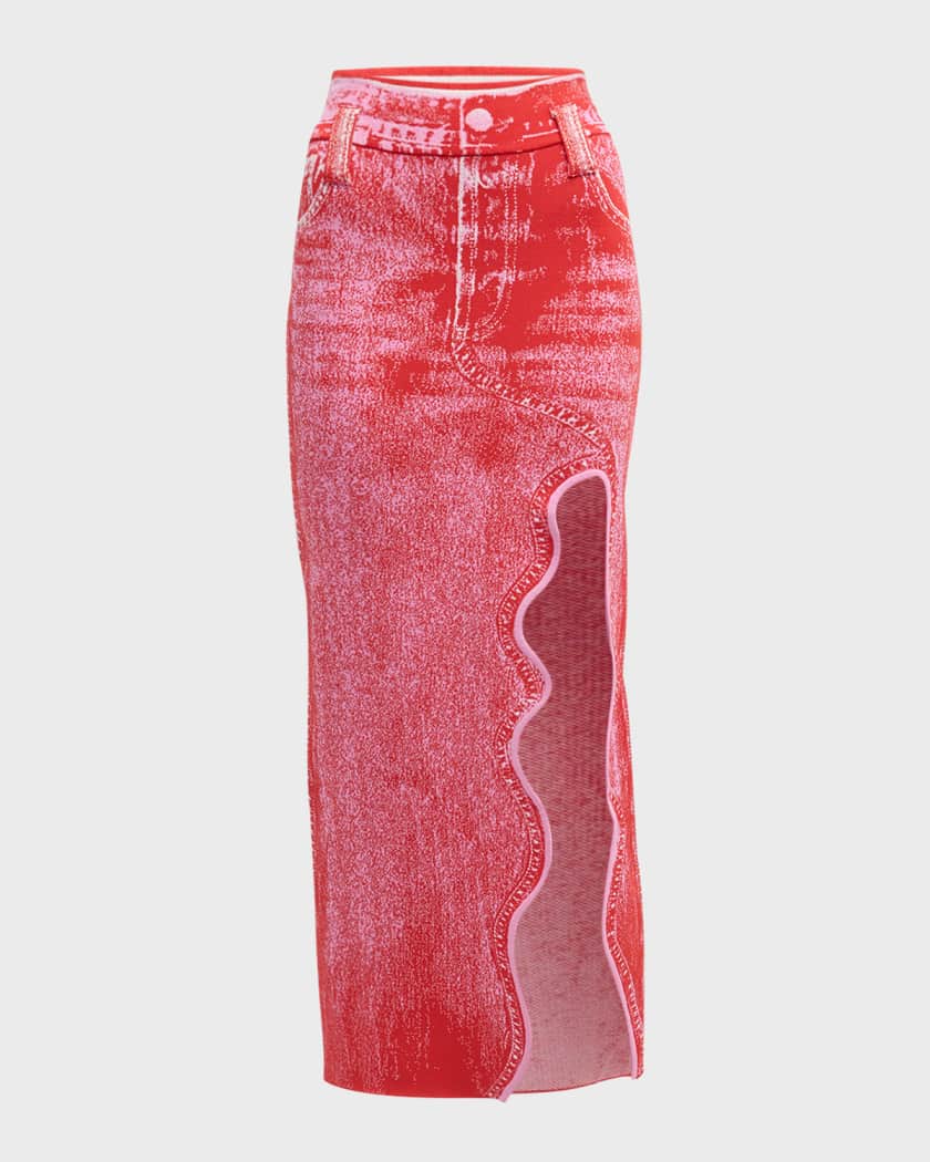 Denim Asymmetric Slit Midi Skirt