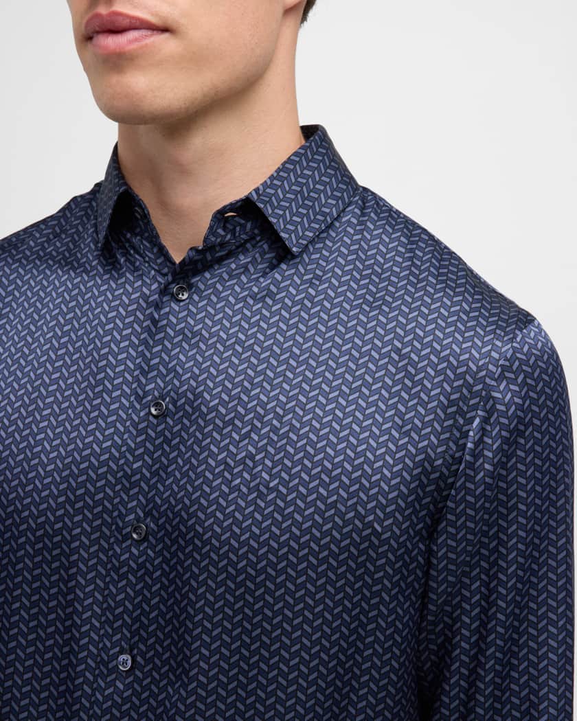 Giorgio Armani Men's Chevron-Print Silk Dress Shirt | Neiman