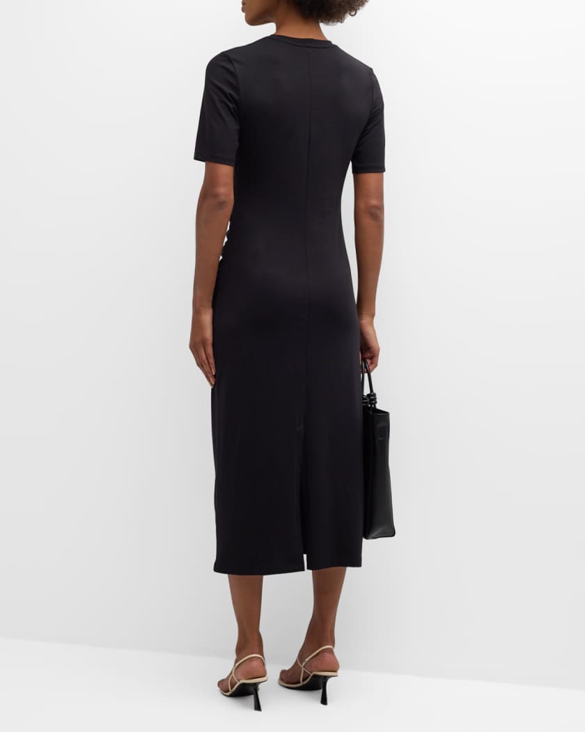 Short-Sleeve Side Drape Midi Dress