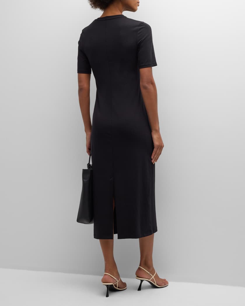 Short-Sleeve Side Drape Midi Dress
