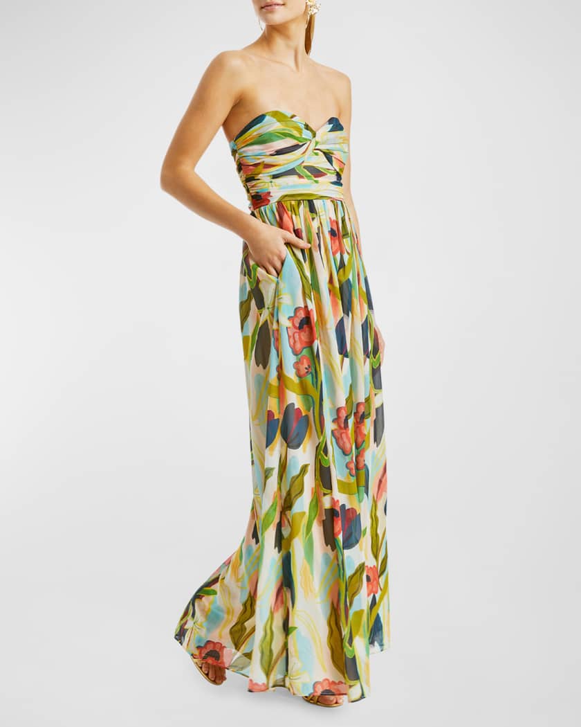 Soledad Strapless Floral-Print Gown