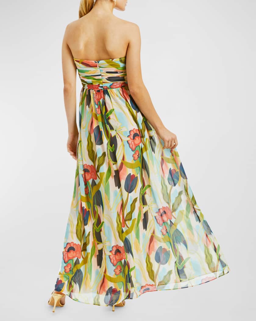 Soledad Strapless Floral-Print Gown