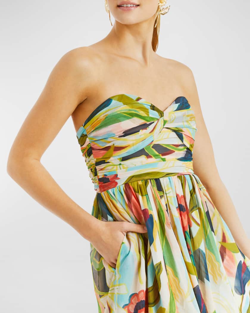 Soledad Strapless Floral-Print Gown