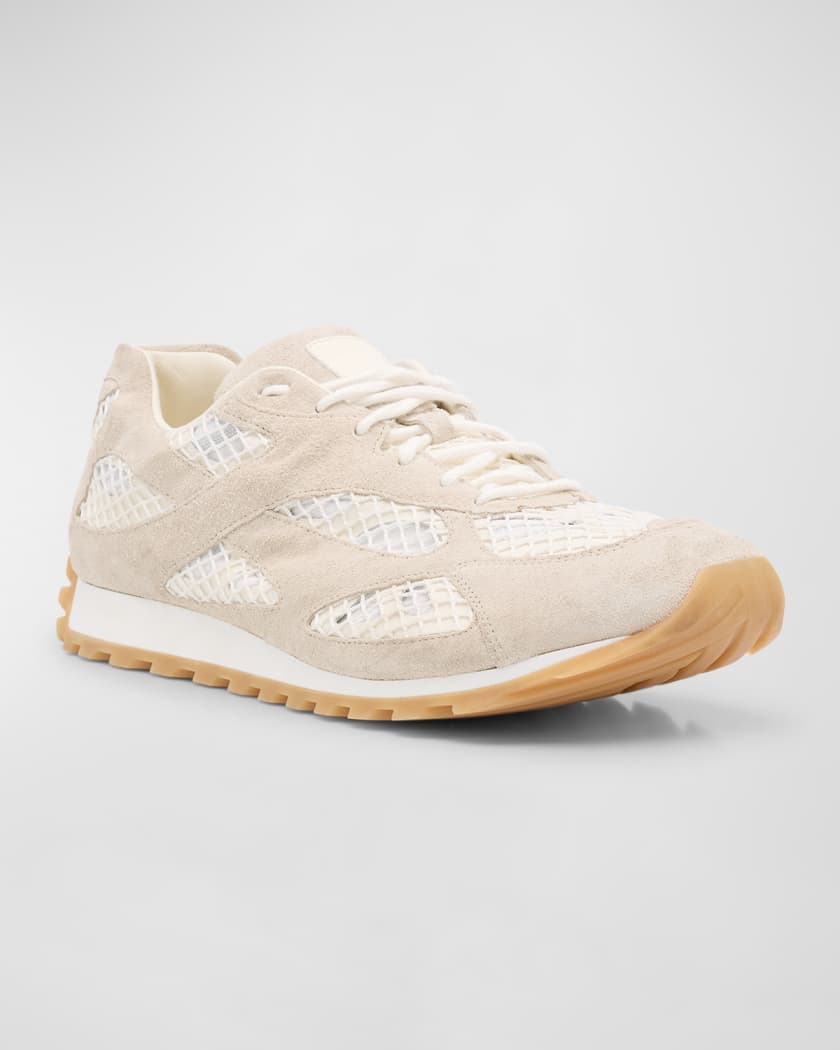 Men's Orbit Aged Leather and Fishnet Runner Sneakers
